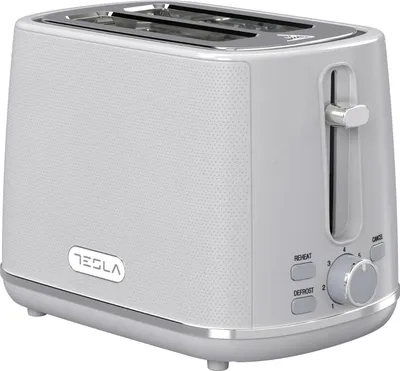 Produktbild von Tesla TS400GX Toaster, 930W, 2 Scheiben, einstellbarer Bräunungsgrad, herausnehmbare Krümelschublade, Auftaufunktion, Aufwärmfunktion, weiß/grau