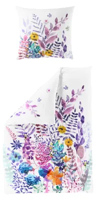 Produktbild von JACK by Bierbaum Mako Satin Digitaldruck Bettwäsche 2 tlg. 135x200cm Blumen Aquarell Bunt Offwhite