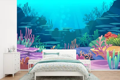 Produktbild von MuchoWow® Fototapete für Wohnzimmer oder Schlafzimmer Wandtapete Vinyl Motivtapete Meer - Korallen - Unterwasserwelt - Illustration - 525x350 cm - Das Hintergrundbild