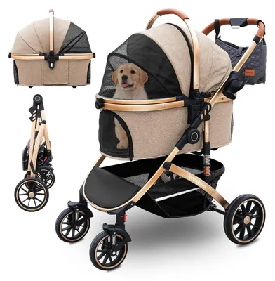 Immagine prodotto di Carrozzina per cani e gatti fino a 30 kg, carrozzina multifunzione 3-in-1, color kaki, dimensioni 39,8 x 77 x 102 cm