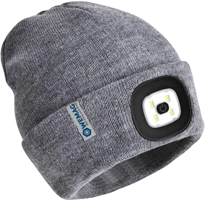 Produktbild von Strickmütze mit 2 wiederaufladbaren LED vorne u. hinten , Fb, grau, Größe:Onesize, Ausführung:mit wieder aufladbaren LED, Farbe:grau