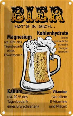 Produktbild von vianmo Blechschild 30x20 cm Alkohol Bier hat's in sich Vitamine Spruch Zitat