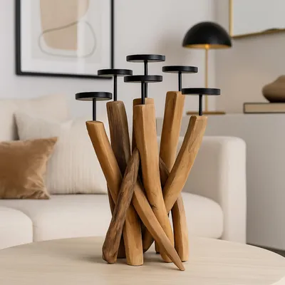 Zdjęcie produktu dla Świecznik z drewna tekowego 41 cm