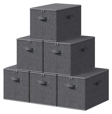 Immagine prodotto di Scatole pieghevoli in tessuto con maniglie, set da 6 pezzi | Grigio | 50x30x30 cm