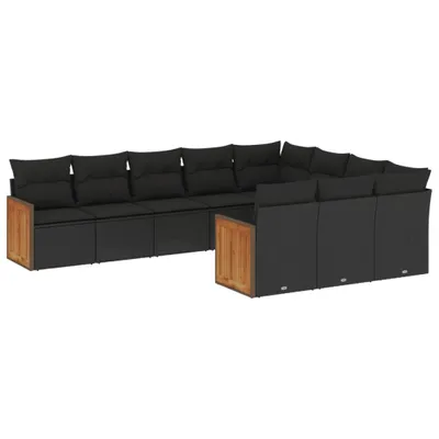 Produktbild von vidaXL 10-tlg. Garten-Sofagarnitur mit Kissen Schwarz Poly Rattan