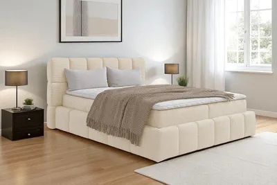 Produktbild von KSHOMECONCEPT Boxspringbetten AURA mit Bonell Matratze H3 und Topper, Zwei Bettkasten 120x200 cm, Beige