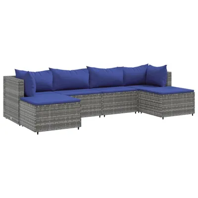 Produktbild von 6-tlg. Garten-Lounge-Set mit Kissen Grau Poly Rattan