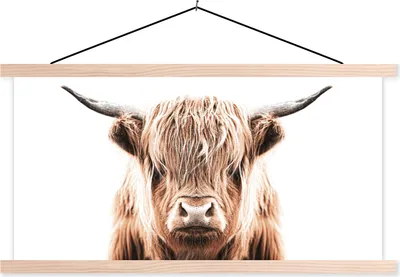 Produktbild von MuchoWow® Textilposter Schottisches Hochlandrind - Kuh - Tiere 120x60 cm mit holzfarbenen Rahmen - Klemmleiste
