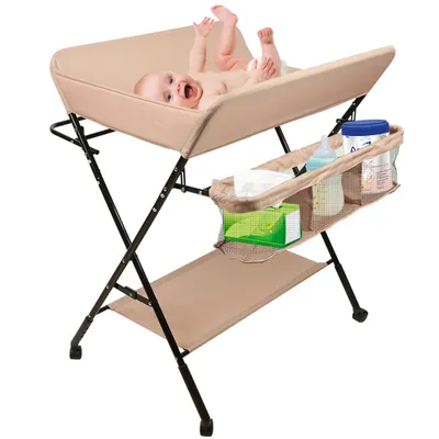 Produktbild von Baby Wickeltisch Klappbar Wickelkommode Wickelregal Wickelkombination 80x66x98cm Hellrosa