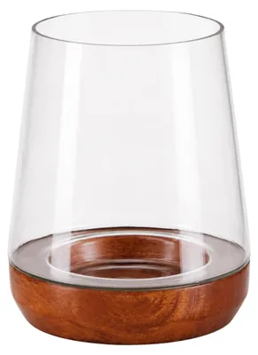 Produktbild von Laterne aus Glas und Mangoholz, Durchmesser 15 cm, für Teelichter