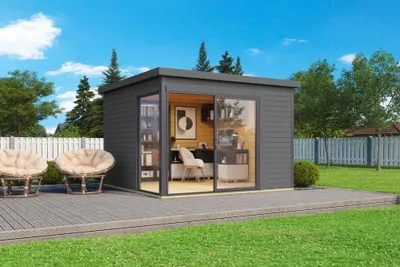 Produktbild von Lasita Maja Gartenhaus Domeo 1-4 Gartenhaus aus Holz in Silber, Holzhaus mit 44 mm Wandstärke Blockbohlenhaus