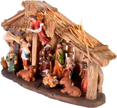 Produktbild von Weihnachtskrippe 32 cm BRUBAKER Krippenset mit 11 Figuren handbemalt Deko