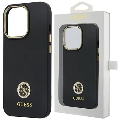 Produktbild von Guess GUHCP13LM4DGPK Hülle für iPhone 13 Pro / 13  schwarzes Silikon Logo Strass 4G Handyhülle