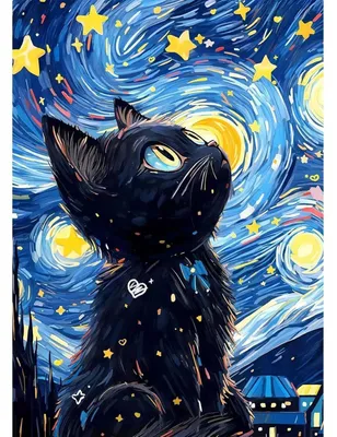 Produktbild von Diamond Painting Set Sternennacht Katze 5D DIY Bastelset 30x40cm