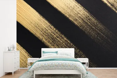 Produktbild von MuchoWow® Fototapete für Wohnzimmer oder Schlafzimmer Wandtapete Vinyl Motivtapete Goldene Farbstreifen auf schwarzem Hintergrund - 525x350 cm - Das Hintergrundbild