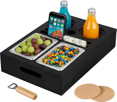 Immagine prodotto di Tavolino da divano in bambù - Ciotoline in acciaio inossidabile per snack - Portabicchieri - Sottobicchieri - Vassoio per divano - Nero