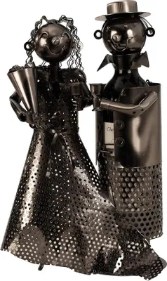 Produktbild von Famanu Flaschenhalter Brautpaar - Metall-Skulptur - 37 cm hoch - Silberfarben