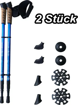Immagine prodotto di Bastoncini telescopici per Nordic Walking VOSSBACH® in alluminio, inclusi 12 accessori. Bastoncini da trekking, bastoncini da passeggio, bastoncini da trekking in alluminio, bastoncini da passeggio, colore blu