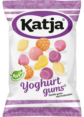 Produktbild von Katja - Katja Yoghurtgums snoep, zachte gums in 6 fruitsmaken, zak van 295 g