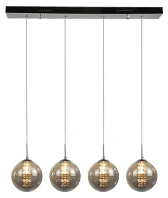 Image de ZMH Suspension table de salle à manger 4 flammes Gris Lampe à suspension Hauteur réglable Lustre Suspension en verre pour le salon Chambre à coucher Cuisine Couloir