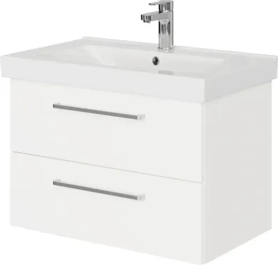 Produktbild von Pelipal Badmöbel-Set Sunline 105 BxHxT 76,5 x 56 x 46 cm Frontfarbe weiß hochglanz mit Keramik-Waschtisch und Waschtisch