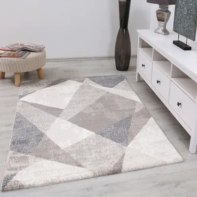 Produktbild von Teppich Geometrische Muster Marmor Optik Modern Grau Beige Meliert