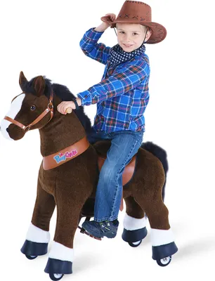 Produktbild von PonyCycle Pferd Tretauto dunkelbraun für Kinder von 3-4 Jahren Schaukelpferd auf Rollen mit Sound und Bremsen - Ux321