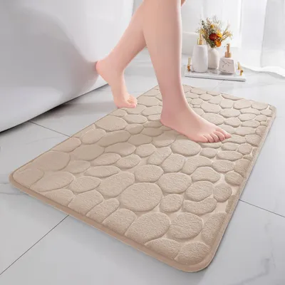 Produktbild von Badematte aus Memory-Schaum, saugfähige Badematte, Badezimmerteppich, Duschmatte, dekorative Fußmatte, rutschfeste Matte für Bad und Wohnzimmer, 43 x 61 cm, beige