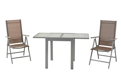 Produktbild von Merxx Amalfi Gartenmöbel Set 3tlg., 2 Klappsessel, Balkonausziehtisch 65 (130) x 75 cm, taupe - Aluminium/Textil