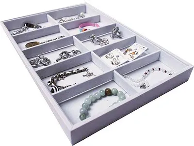 Produktbild von Vorlagebrett Schmuckkasten Schmucklade Schmuckdisplay Schaukasten mit 10 Fächern weiss