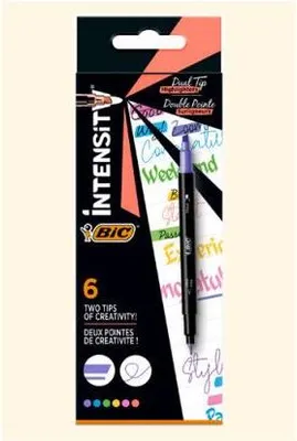 Image de BIC Intensity Dual Tip marqueur 6 pièce(s) Pointe fine/biseautée Bleu, Vert, Pêche, Rose, Violet, Jaune