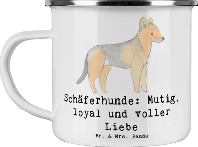 Produktbild von Mr. & Mrs. Panda Emaille Tasse Schäferhunde Freundschaft - Weiß - Geschenk, bedingungslose Zuneigung, Hunderassen Vielfalt, Familienhund, Intelligenz, Arbeitshund, Pflege