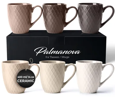 Immagine prodotto di Omgoods - Set di 6 tazze da caffè - 400 ml - Tazze in Vetroceramica moderne - Grandi tazze da caffè - Collezione Palmanova - Finitura opaca