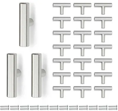 Immagine prodotto di Uniqoos® Set di 24 maniglie a forma di "T" in acciaio inossidabile spazzolato – maniglie per mobili, ideali per armadi da cucina, mobili da bagno e cassetti