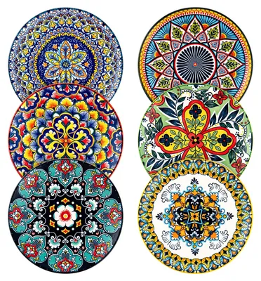 Dessertteller aus Porzellan, 15 cm, Set mit 6, bunt, Boho-Stil