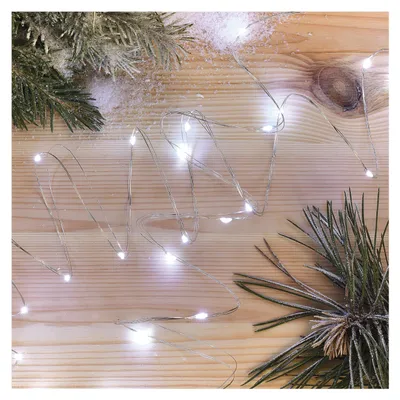 Nano-Lichterkette kaltweiß, 1,9 m, Timer, 20 LEDs, batteriebetrieben