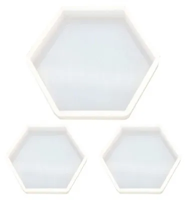 Productafbeelding van Epoxyhars siliconen mal set, 3 stuks, hexagonale gietvorm voor sieraden maken. Groot zeshoek + 2 kleine, flexibele, herbruikbare mallen voor knutselen