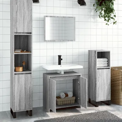 Immagine prodotto di Maison Exclusive - Set di mobili da bagno 2 pezzi grigio Sonoma in materiale ligneo