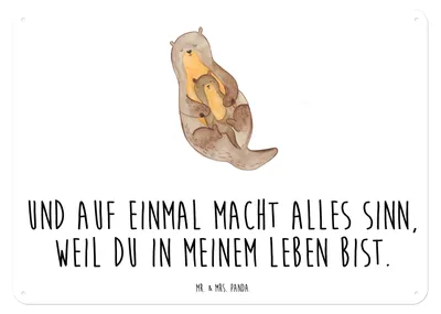 Produktbild von Mr. & Mrs. Panda tafel Otter Kind DIN A5 - Weiß - Geschenk, Seeotter, Retro Blechschild, Mutter, Mama, Schild, Familie, Baby, Wandbild, Türschild, Geburt