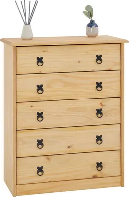 Produktbild von Kommode BARRIO mit 5 Schubladen I Sideboard aus massiver Kiefer I gebeizter und gewachster Schubladenschrank I Anrichte im Mexiko Stil
