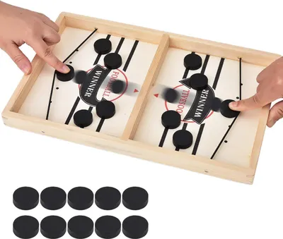 Image de Jeu de société Hockey Bois Rapide Sling Puck 2in1 Hockey sur table Catapulte Portable Noir