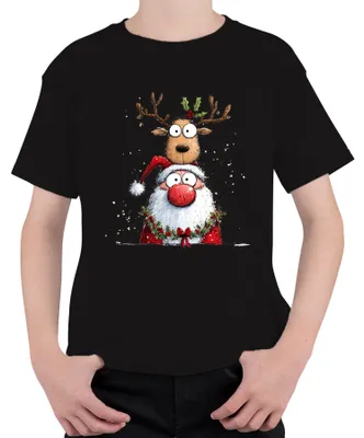 Produktbild von Weihnachtsmann Rentier Cartoon lustig Weihnachten Geschenk Kinder Kinder T-Shirt, Schwarz, 140