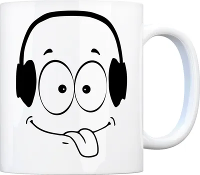Produktbild von Tassengesichter Kaffeebecher mit Kopfhörer Motiv Tasse Kaffeebecher
