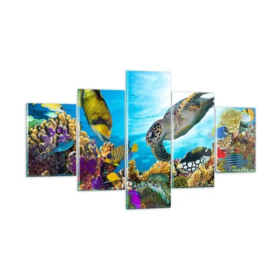 Produktbild von Bilder auf glas - Riff Koralle Fisch - 125x70cm - Glasbilder - Wandbilder - Kunstdruck - zum Aufhängen bereit - Wanddekoration aus Glas - Glas Bilder - Wandbild auf Glas - 5 Teile - GEA125x70-3704