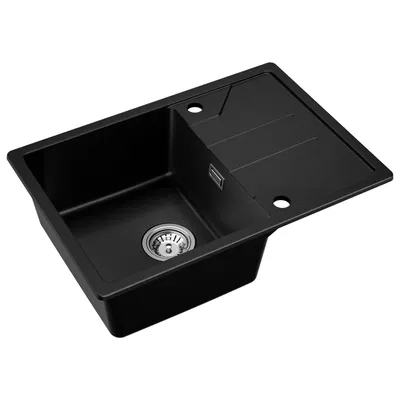 Produktbild von CECIPA Granitspüle & Küchenspüle 65 x 45 cm mit Abtropffläche Quarzkomposit Einbauspüle Schwarz Hitzebeständig Kratzfest mit Siphon Platzsparend