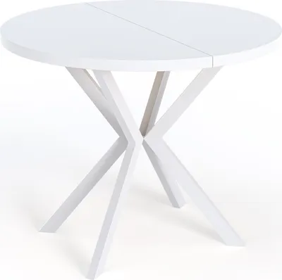Obrázok produktu pre Okrúhly Rozťahovací Jedálenský Stôl - Stôl s Kovovými Nohami - 100 až 120 cm - Priemyselný Stôl do Obývačky - Šetrič miesta – Okrúhly Rozťahovací Jedálenský Stôl - Stôl s Kovovými Nohami - 90 až 120 cm - Priemyselný Stôl do Obývačky - Šetrič miesta - 100 cm – Biela