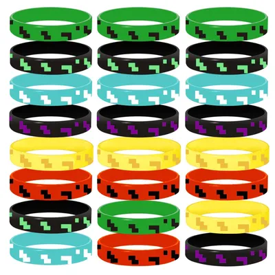24 Pixel-Armbänder aus Silikon – Kinder-Party-Deko