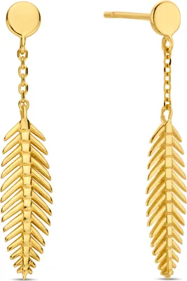 Produktbild von New Bling 9NBG-0741 Gold-Ohrringe mit Feder - Ohrstecker - Feder - 14.5x4.3mm - 22.5mm Länge - 14 Karat - Gold