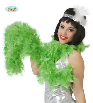 Produktbild von Grüne Federboa aus 100% Polyester, 1,80m lang, 40g, im 20er Jahre Stil