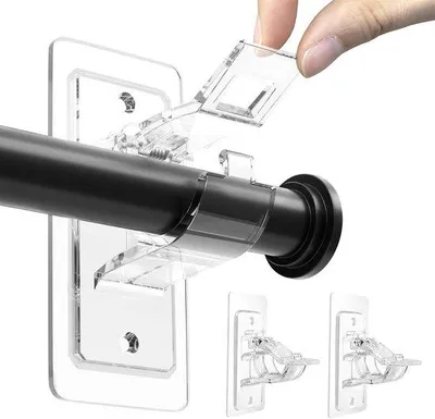 Obrázek produktu pro Sada 4 samolepicích držáků na závěsy bez vrtání, nastavitelné, bezhřebíkové háčky na závěsy z PET pro koupelny a obývací pokoje, 6 × 12 cm